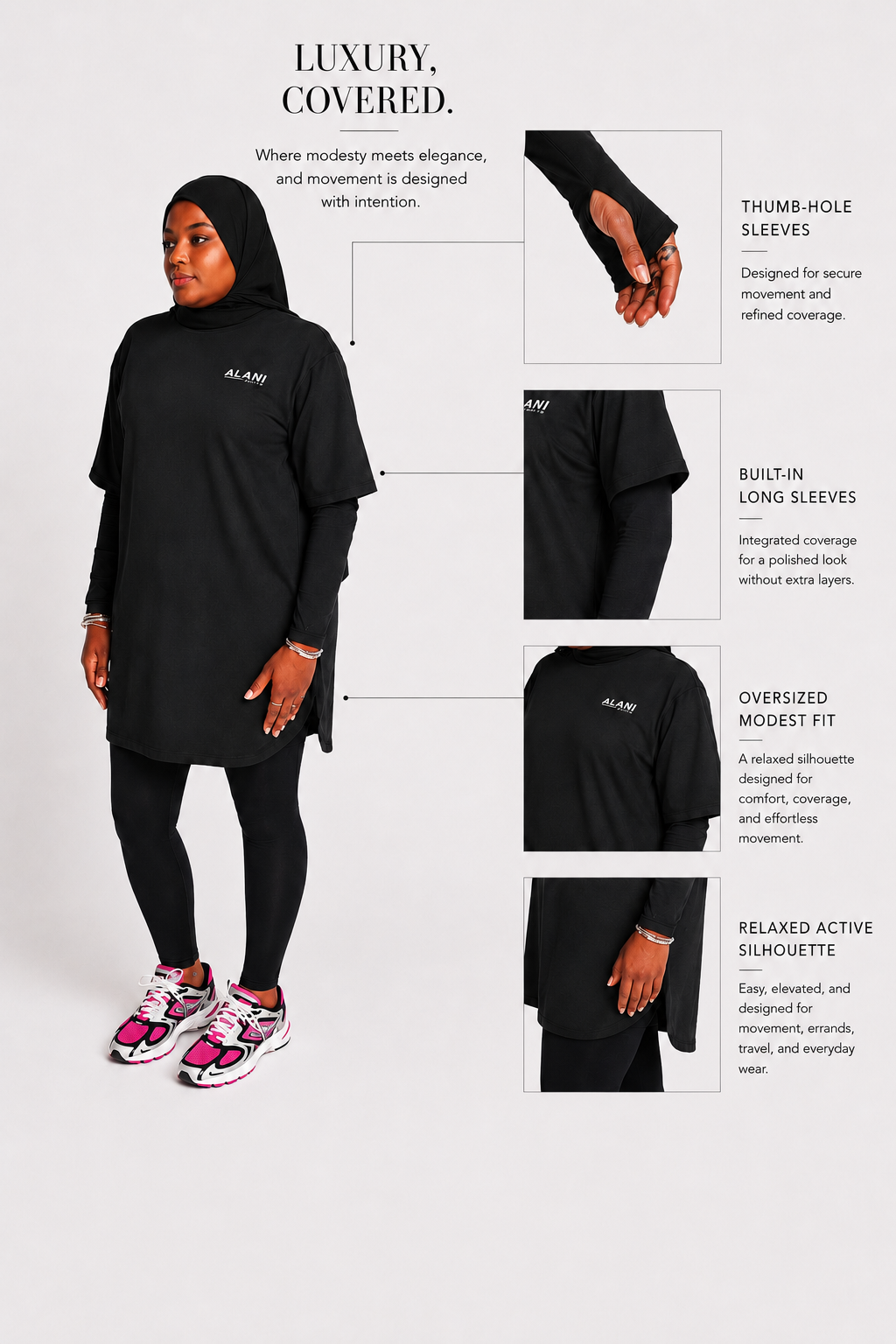 The Alani Active Oversized Tee- Noir